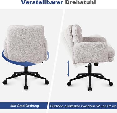 Крісло для столу Youhauchair з штучного хутра, зручне обертове крісло, ергономічне офісне крісло з регулюванням висоти, кремового кольору, кашемір
