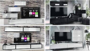 Підвісна ТВ тумба Vladon Lana 80x29x37 см, білий матовий корпус, фасади Scratchy Metal, велика палітра кольорів, вироблено в Німеччині