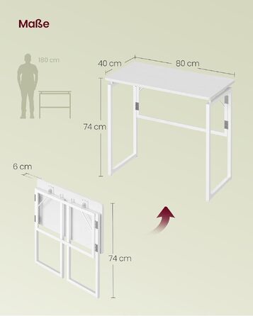 Складний стіл VASAGLE для дому та офісу, 80x40 см, білий - комп'ютерний стіл, письмовий стіл