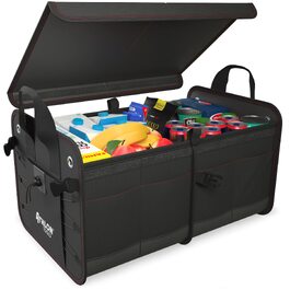 Органайзер у багажник ATHLON TOOLS Premium з кришкою, 60 літрів, чорний з червоним прошиттям