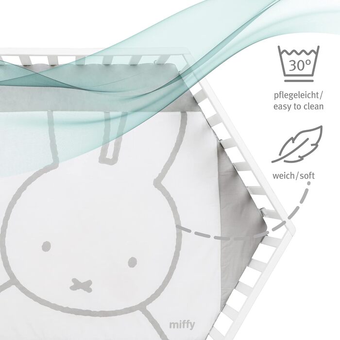 Дитячий манеж шестикутний roba з вкладкою Miffy, 3-рівневе регулювання, мобільний дерев'яний білий манеж на колесах