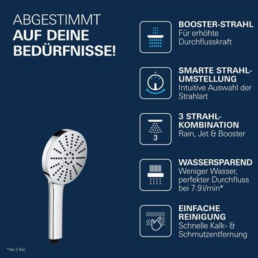 Душова лійка GROHE Vitalio Joy 120 з функцією Boost та AquaBooster, 3 режими струменя, економна (8 л/хв), хром, 1348640000