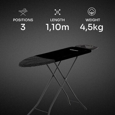 Праскавальна дошка Mellerware Steezy Board, регульована висота, міцний чохол з 100% бавовни, велика поверхня 110x32,5 см, підставка для праски, легка у використанні, не ковзає