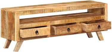 ТВ-тумба з масиву манго vidaXL, 110x30x40 см, 3 шухляди, 1 полиця, меблі для телевізора, низька тумба, мангове дерево