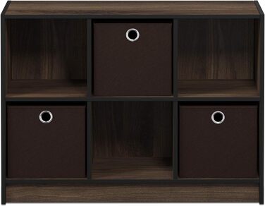 Книжкова шафа Furinno Basic на 6 полиць з 3 висувними ящиками, дерев'яна, темно-коричнева, Columbia Walnut, 30,2 x 80,3 x 59,9 см