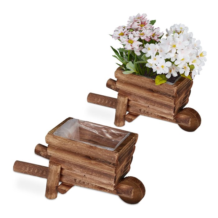 Набір з 2 дерев'яних вагончиків для квітів Relaxdays, 12.5 x 26 x 12 см, декор для саду