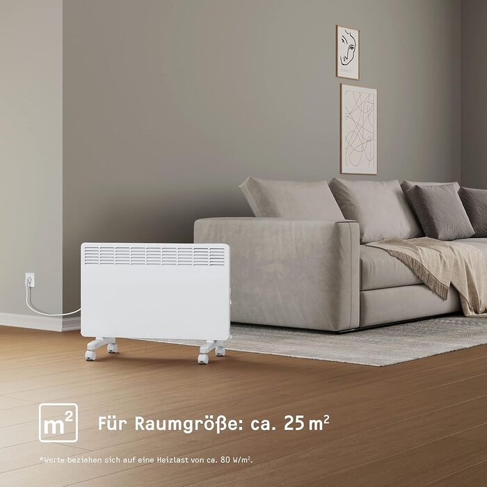 Електричний конвектор STIEBEL ELTRON 2 кВт, енергоощадний, для 25 м², з електронним керуванням, дисплеєм, колесами, білий, TÜV сертифікат