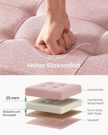 Складний пуф SONGMICS з місцем для зберігання, пастельно-рожевий, 110×38×38 см, максимальне навантаження 300 кг, для вітальні, спальні, передпокою