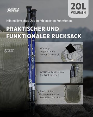 Рюкзак Terra Peak Airant з вентильованою спинкою, 20л, оливковий, туристичний, з поясом, тримачем для питної системи та дощовиком