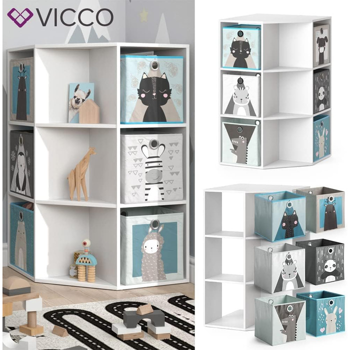 Дитяча полиця Vicco Luigi, біла, 64x107.8 см, з 6 складними коробами, варіант 2
