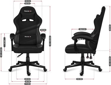 Ігрове крісло huzaro Force 4.4 Carbon, ергономічне, з підголівником і ломбардною подушкою, до 130 кг, регулювання висоти, тканина та екошкіра, чорне