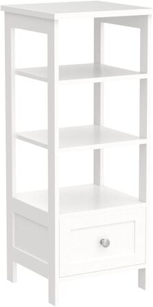Приліжковий столик SoBuy FBT91-W з шухлядою та полицями, білий, 30x74x28 см – тумба для спальні, софі, телефону