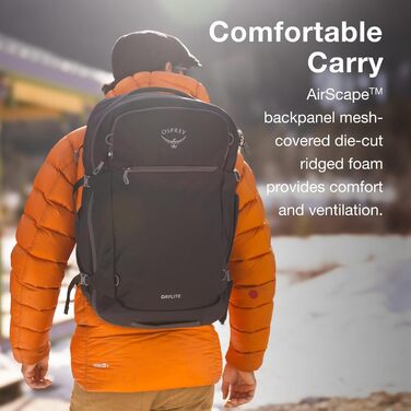 Рюкзак для подорожей Osprey Daylite Carry-On 44 л, чорний, міцний та легкий, ручна поклажа