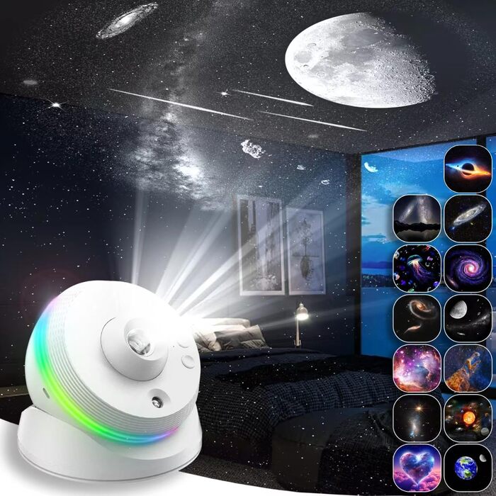 Проєктор зоряного неба VanSmaGo 8-го покоління Sternenhimmel Galaxy: Планетарій, нічник HD з обертанням 360° та таймером (білий)