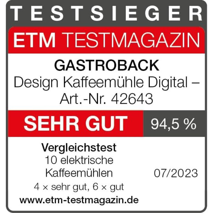 Кавомолка GASTROBACK Design Digital, 31 режим помолу, автоматичне помел у холдер або контейнер, сріблясто-чорна