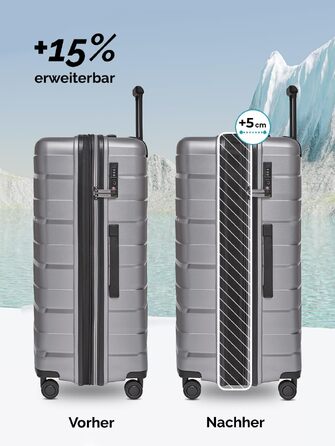 Набір валіз 3 шт. Arctic Silver Metallic - поліпропіленові валізи з розширенням, TSA-замок, подвійні колеса