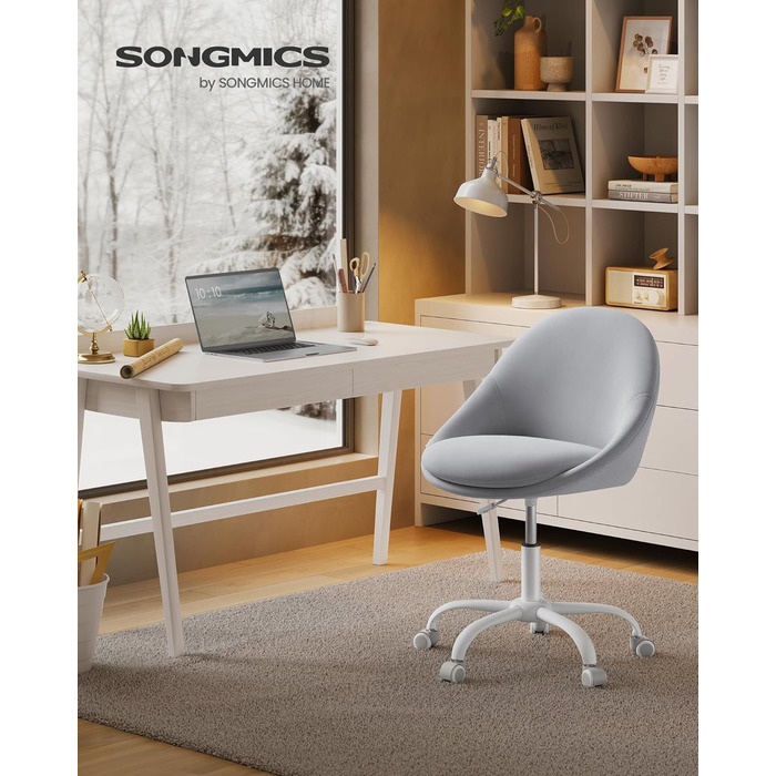 Крісло SONGMICS для офісу та дому, крісло для макіяжу з велюру, регульоване по висоті, сіре, OBG020G04