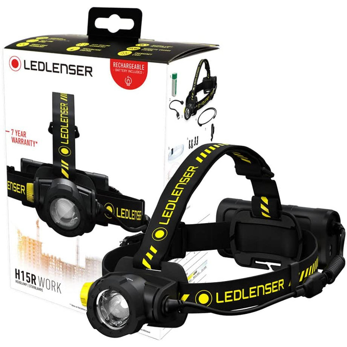 Налобний ліхтар Ledlenser H15R Work, 2500 люмен, LED, акумуляторний, IP67, високий CRI, фокусування, димер, дальність 250 м, з кріпленням на шолом та USB-магнітною зарядкою