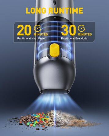 Акумуляторний ручний пилосос AUXITO для автомобіля, 24000Па, з функцією видування та всмоктування, сріблястий
