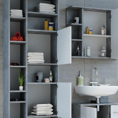 Високий шафа для ванної Vicco Ilias, бетон/білий, 60x190 см