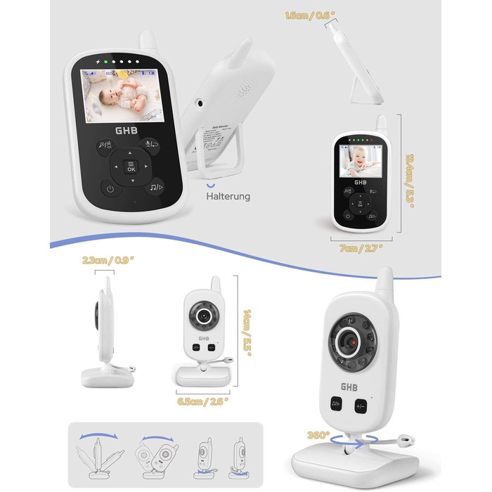 Відеоняня GHB з камерою та нічним баченням, 2.4 ГГц, дисплей 2.4 дюйма