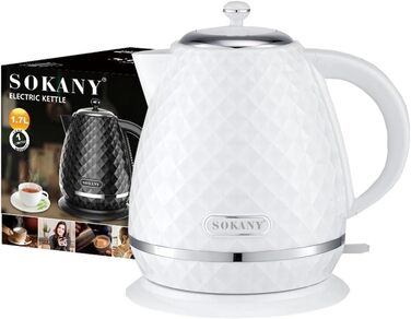 Електрочайник SOKANY SK-1032 2200 Вт, 1,7 л, білий, знімний фільтр від накипу, авто-вимкнення, індикатор рівня води, обертається на 360°, чайник для води та чаю