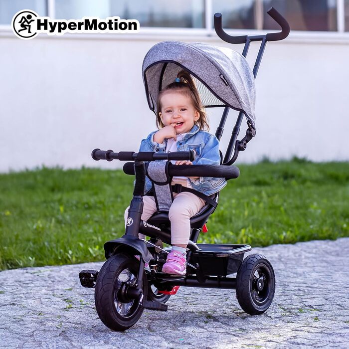Триколісний велосипед HyperMotion з ручкою для батьків 3-в-1, сірий - для дітей від 1 до 4 років (до 20 кг)