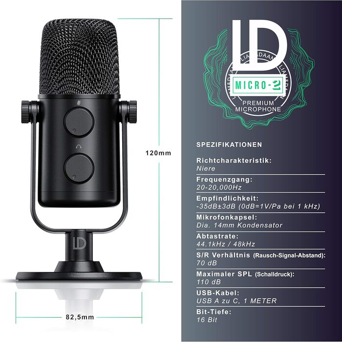 CSL USB мікрофон-конденсатор для ПК з підставкою та поп-фільтром, кардіоїдна спрямованість, настільний мікрофон для геймінгу, стрімінгу, подкастів, Plug & Play