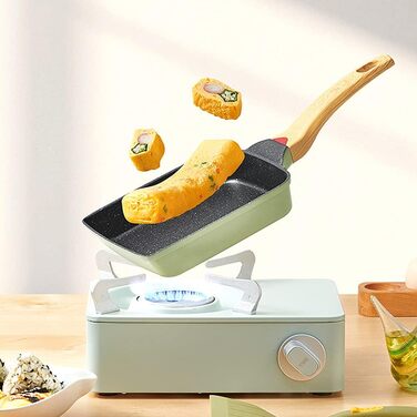 Японська омлетна сковорода Tamagoyaki HARLIANGXY, антипригарна, квадратна, з силіконовою лопаткою, без PFOA, зелена, 18,7x14,8 см
