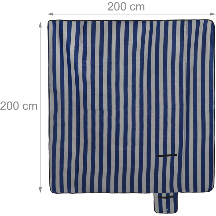 Пікнік-ковдра Relaxdays XXL 200x200 см, флісова, теплоізольована, водонепроникна, з ручкою, синьо-сіра