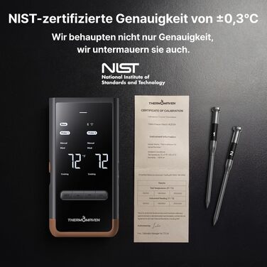 Розумний бездротовий термометр для м'яса ThermoMaven з базовою станцією, Bluetooth та WLAN, 2 щупи (6 сенсорів), NIST-сертифікований, для смокера, духовки та BBQ, коричневий