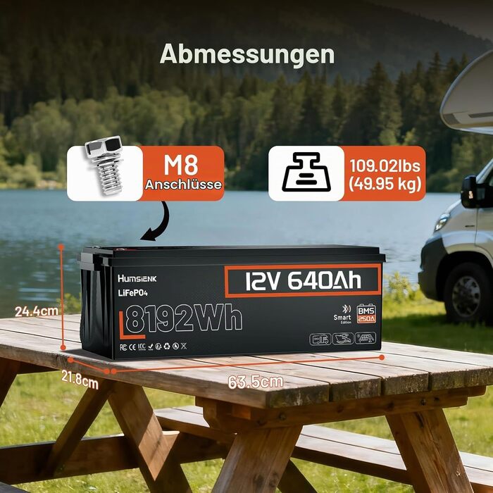Акумулятор LiFePO4 Humsienk 24V 200Ah 5.12kWh – Потужна сонячна батарея з BMS 250A, IP65, для сонячних систем, кемперів (RV) та резервного живлення будинку