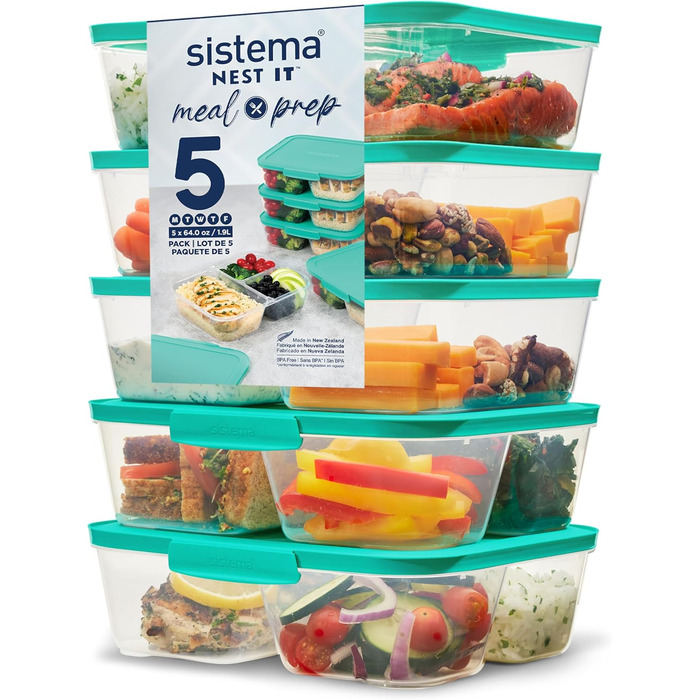 Набір контейнерів для їжі Nest IT Meal Prep | 5 шт, 1.9 л, 3 відділення, зелені