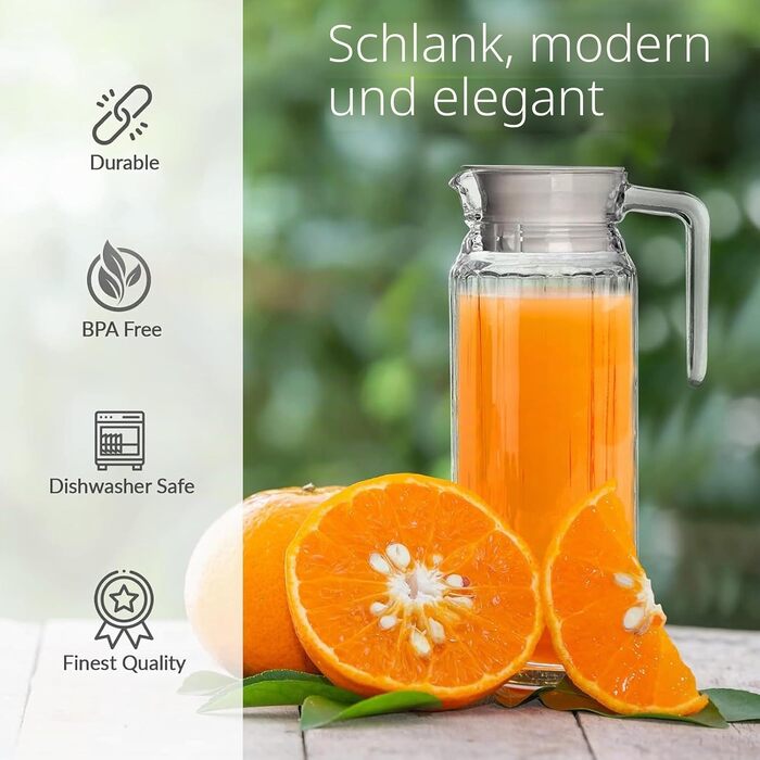 Набір акрилових глечиків для води та соку з кришкою, 1 л, 2 шт, BPA-free, герметичний пластиковий кувшин для холодильника (гаряча та холодна вода, кава, молоко)
