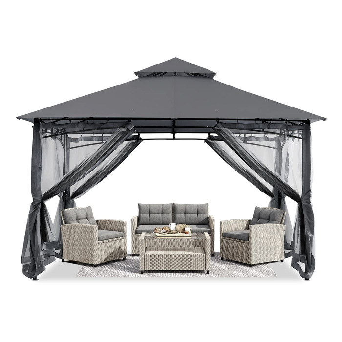 Павільйон садовий ABCCANOPY 2.5x2.5м водонепроникний, сірий (3.35x3.35м) для вечірок та захисту від сонця і дощу