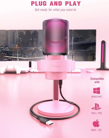 USB мікрофон FIFINE для ПК, ігор, стрімінгу та подкастів з RGB підсвічуванням, кнопкою вимкнення звуку, виходом для навушників і поп-фільтром, сумісний з PS4, PS5 та Mac