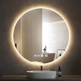 Дзеркало для ванної кімнати Bellanny LED з підсвічуванням 60 см | Настінне дзеркало для макіяжу, косметичне дзеркало | Дзеркало для макіяжу з сенсорним вимикачем, 3 кольори світла, регулювання яскравості, проти запотівання, IP44, кругле, горизонтальне/вертикальне