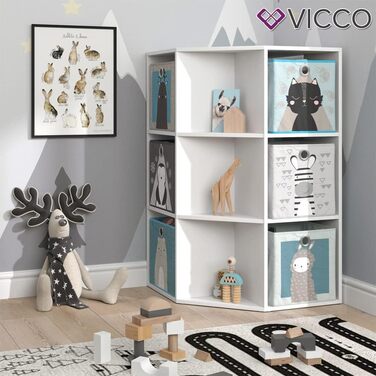 Дитяча полиця Vicco Luigi, біла, 64x107.8 см, з 6 складними коробами, варіант 2