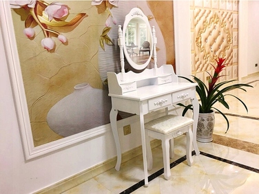 Туалетний столик з дзеркалом та пуфом Care Life, 40 x 75 x 147 см, білий
