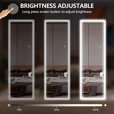 Дзеркало підлогове з LED підсвіткою LVSOMT 153x50 см, повномірне, для спальні та макіяжу, настінне, велике, біле світло