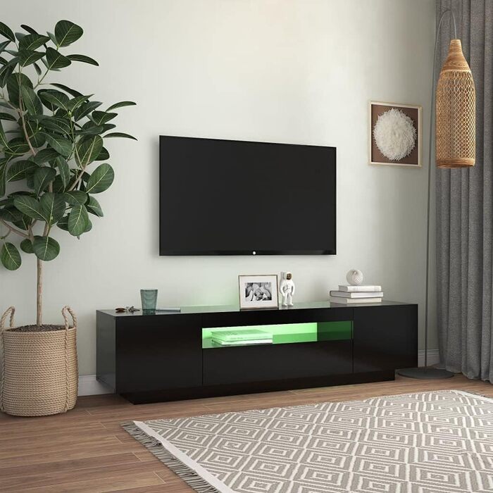 Тумба під телевізор vidaXL з LED підсвіткою, чорна, 160x35x40 см, сучасний ТВ стіл, медіа-комод