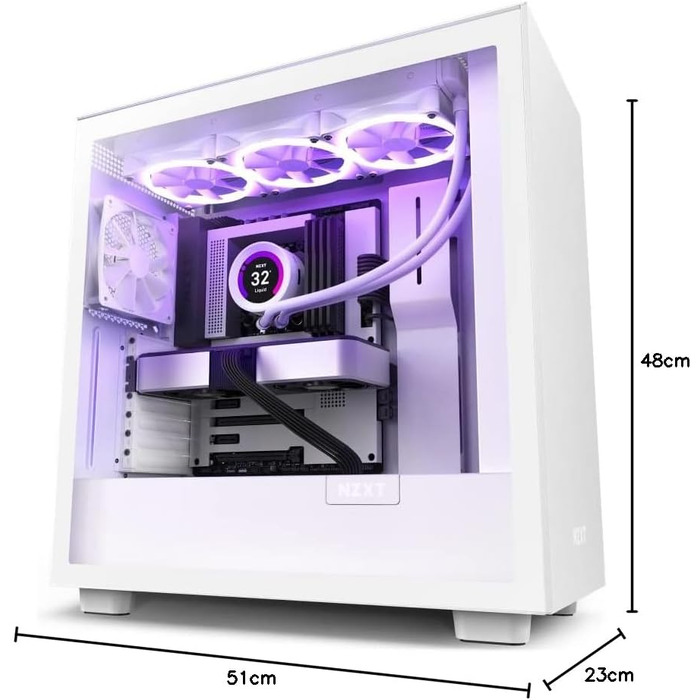 Корпус для ігрового ПК NZXT H7 ATX Mid-Tower, білий, скляна бічна панель, USB-C, готовий до водяного охолодження