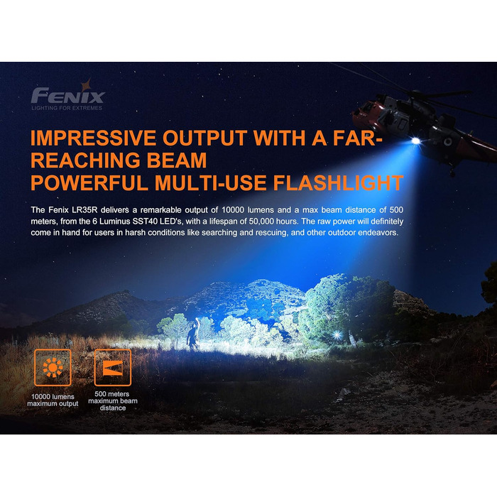 Ліхтар Fenix LR35R LED 10000 люмен, компактний, чорний