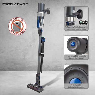 Акумуляторний пилосос ProfiCare PC-BS 3085 A, 25,9 В, Eco-Cyclon, гнучкий шланг, антрацит-синій