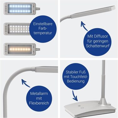 LED настільна лампа Maul MAULpearly Colour Vario, диммована, 3000-6500K, для письмового столу та офісу, срібляста