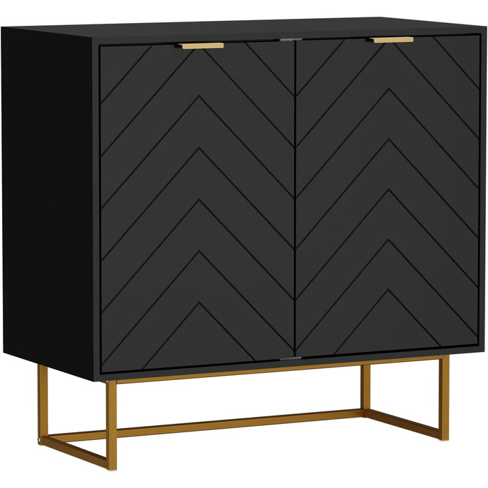 Комод UEV з 2 дверцятами, тумба з ніжками та регульованими полицями, шафа для кухні, приліжкова тумбочка, багатофункціональна шафа для вітальні, їдальні, коридору, спальні, 80x40x77,5 см, чорний