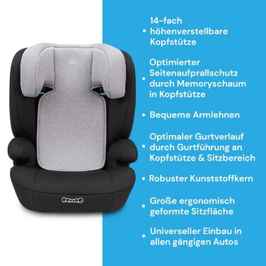 Дитяче автокрісло Booboo Safety Oslo без Isofix, i-Size 100-150 см, з підголівником, від 3 років, чорний/сірий