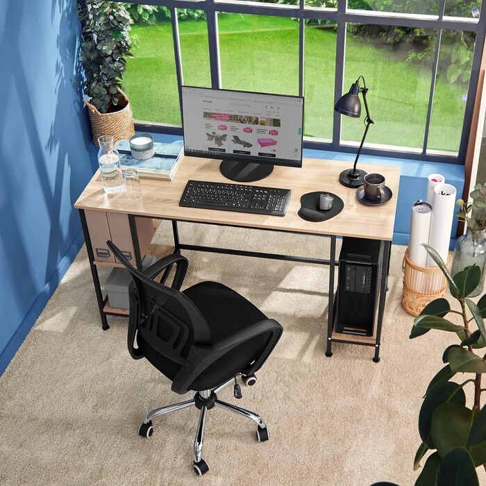 Письмовий стіл tectake Industrial 80x65.5x130.5 см з полицями, висувною полицею для клавіатури та шухлядою - Sonoma Oak (Світле дерево)