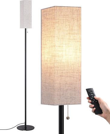 Торшер EDISHINE LED для вітальні, димований, E27, лампа для читання з лляним абажуром і пультом, підлоговий світильник з 3 режимами кольору, вінтажний для спальні, чорний