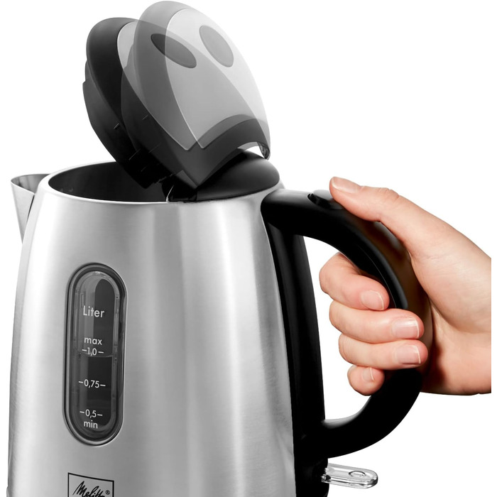 Електрочайник MELITTA Prime Aqua Mini Top 1,0 л, 2200 Вт, нержавіюча сталь, зовнішній індикатор рівня води